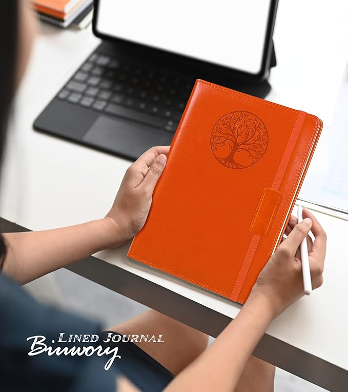 Lined Journal Notebook for Women Men,256 Pages A5 Hardcover Leather Journals for Writing,Travel,Business,Work & School,College Ruled Notebooks for Note Taking,Diary Notepad 5.7"×8.3" orange-DeskLoop Office