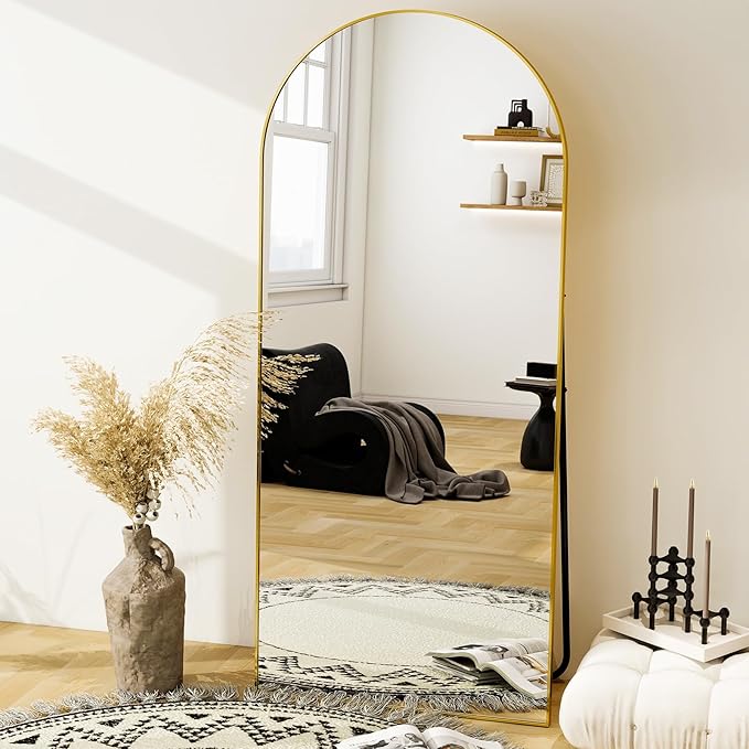 GLSLAND - 20x57 inch Arched Full Length Mirror - Floor Mirrors Aluminum Alloy Frame Full Body Dressing Mirror for Bedroom, Living Room,Black-DeskLoop Office