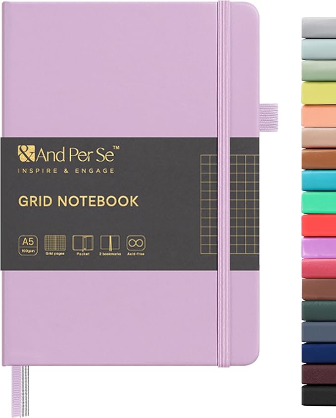 &And Per Se Graph Notebook, 5mm Grid, A5 Hardcover, 160 Pages 100gsm Thick Paper by AndPerSe