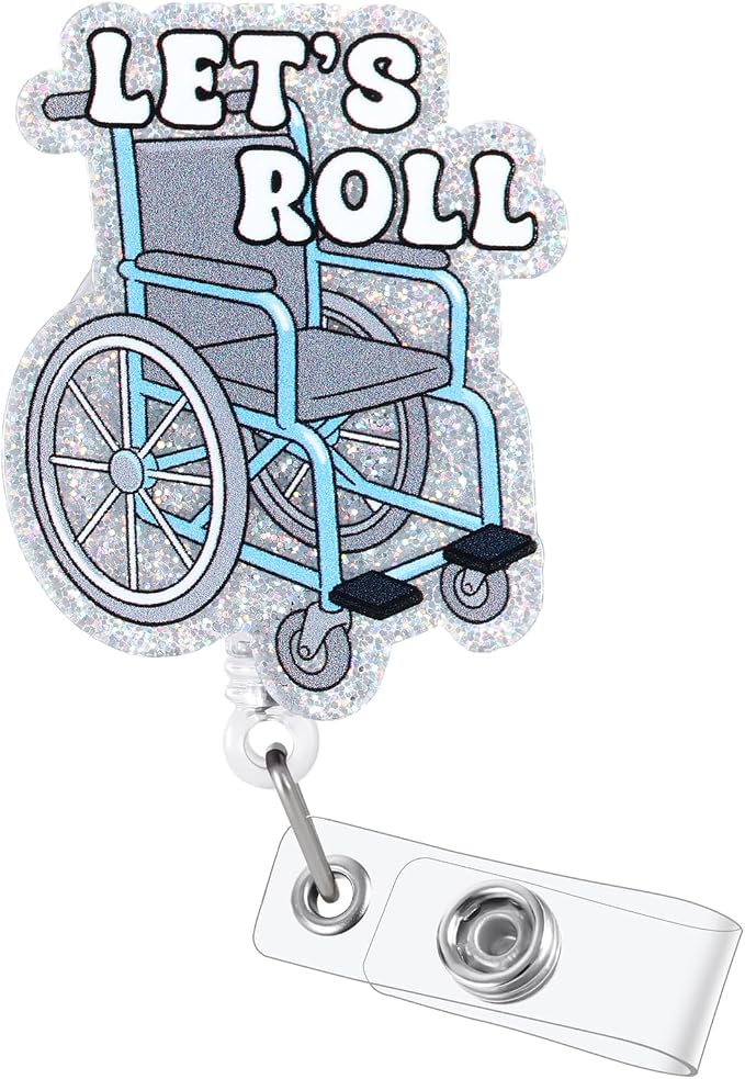 Let's Roll Funny Nurse Badge Reel, Cute Retractable ID Badge Holder by LINAYOHA