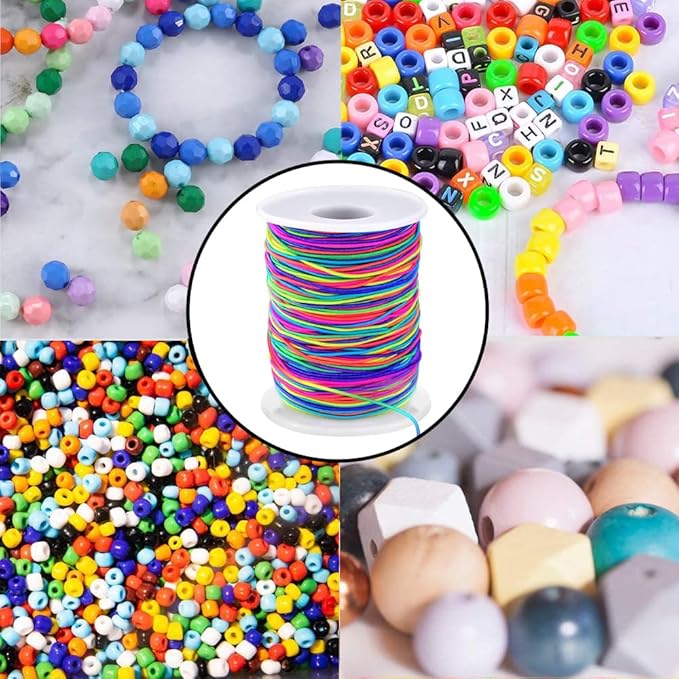 Elastic String for Bracelets, 1mm x 330 Feet Sturdy Rainbow Elastic Cord for Jewelry Making, Necklaces, Beading and Crafts-DeskLoop Office