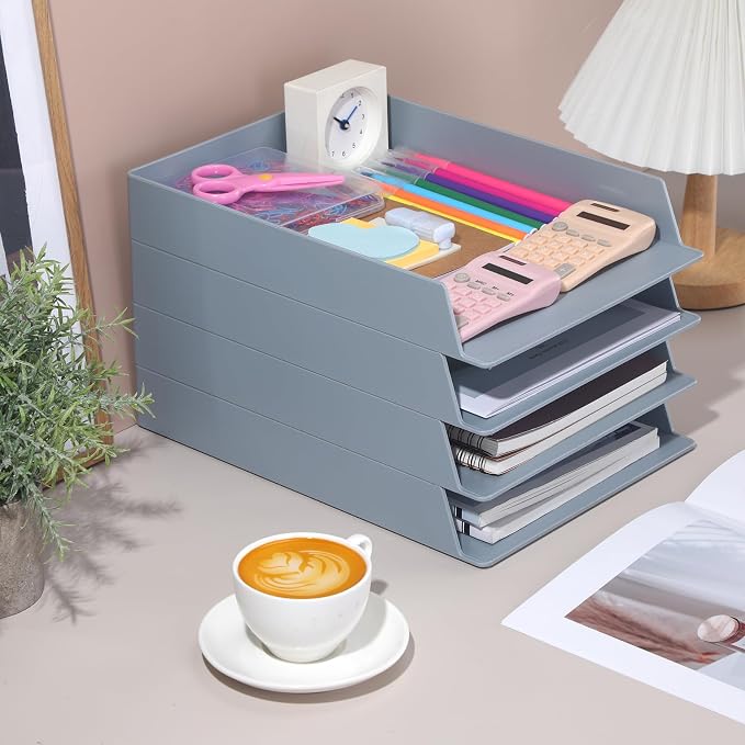 Wenqik 4 Pcs Stackable Paper Trays Rectangular Plastic Desk Holder Desktop - Image 6