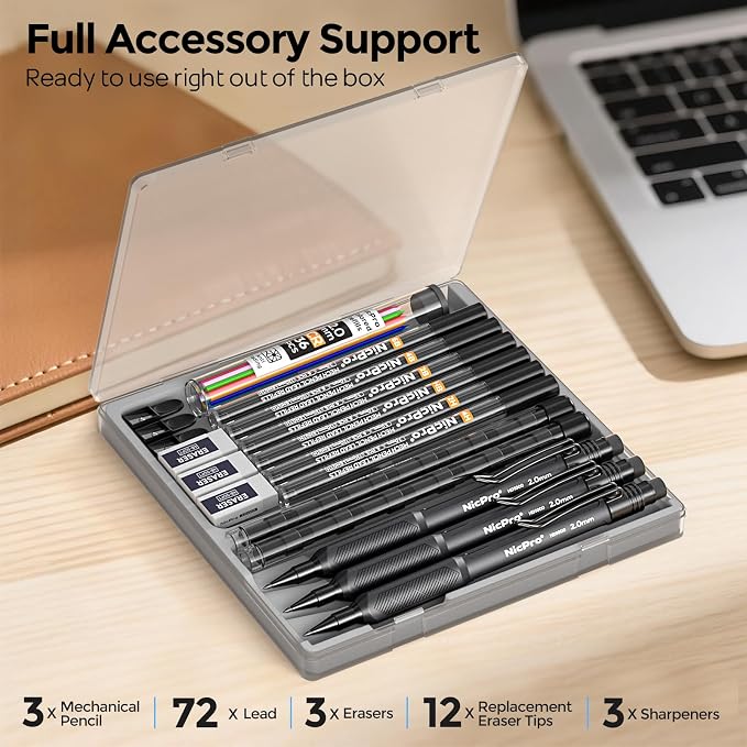 Nicpro 2.0 mm Mechanical Pencil Set, Weatherproof Barrel - Image 6