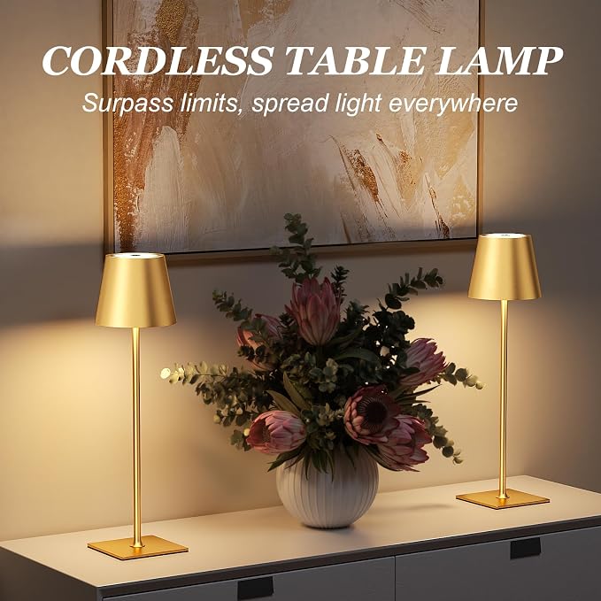 Kakanuo Gold Cordless Rechargeable Table Lamp 5000mAh Battery Operated Lamps - Image 4