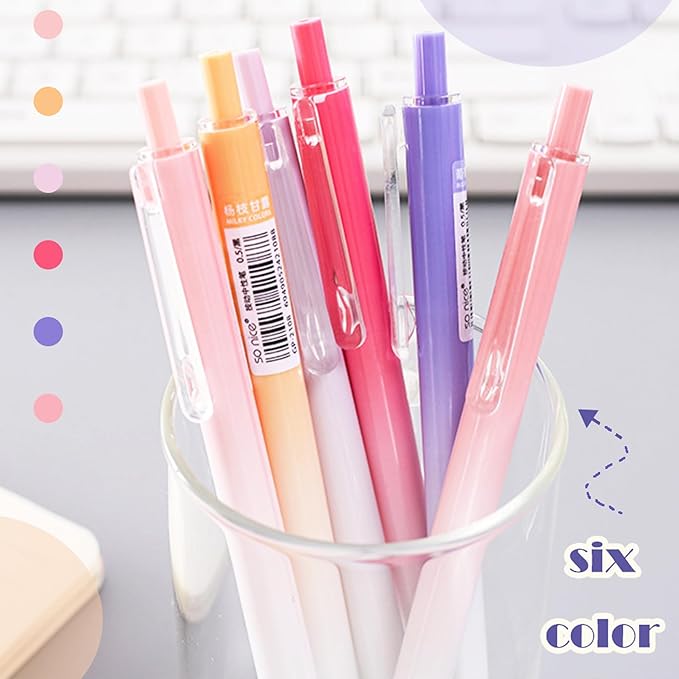 HeTaoCat Retractable Gel Pens, 0.5mm Fine Point, Quick Drying, Writing Drawing, Black ink gel pens, Box of 6 Pens (Black)-DeskLoop Office