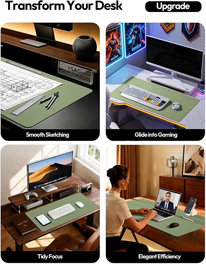 YSAGi Leather Desk Pad Protector, Office Desk Mat, Large Mouse Pad, Non-Slip PU - Image 3