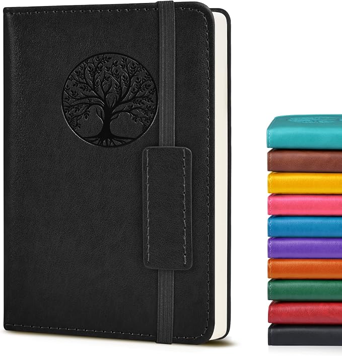 Biuwory A6 Leather Pocket Notebook, 140 Lined Pages Hardcover Small Journal | by Biuwory