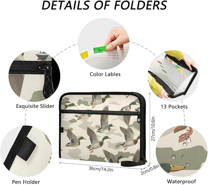 Expanding File Folder Wild Duck Camouflage Accordion File Organizer 13 Pockets - Image 4