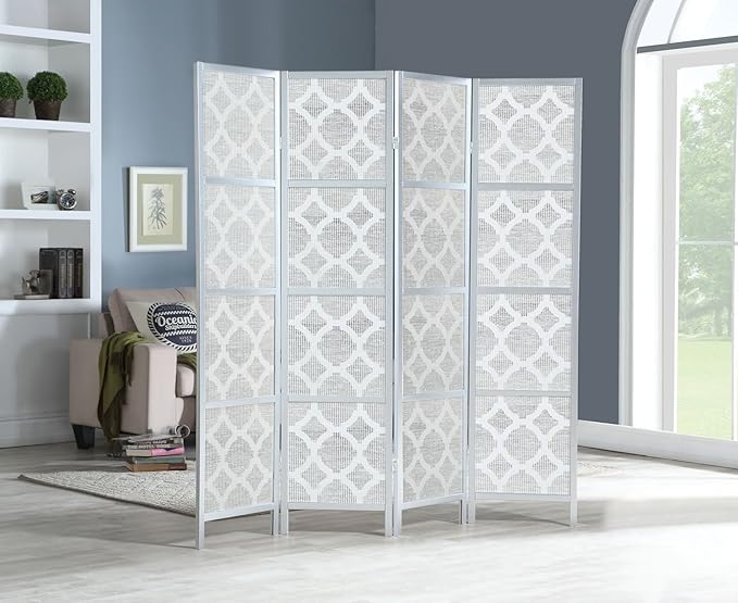 NicBex Room Divider 4 Panel Room Dividers with Quarterfoil Diamond Design Partition Room Dividers and Folding Privacy Screens Wall Divider for Home, Room Separation,69.28"W x 17.32"D x 70.31"H, Silver-DeskLoop Office