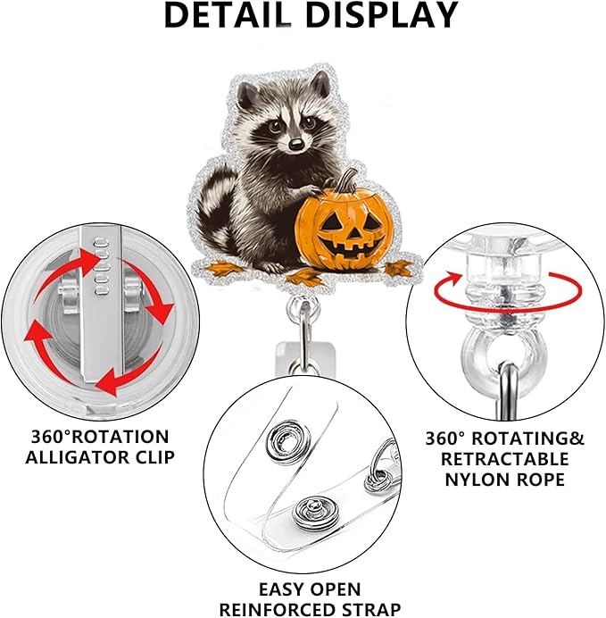Halloween Cute Pumpkin Badge Reel Holder Retractable for Nurse Nursing Medical Worker & Teacher Pumpkin Bow Badge Reel with Alligator Clip & Durable Nylon Cord Acrylic Name Tag Card Badge Clip-DeskLoop Office