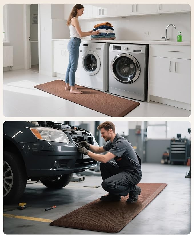 Ophanie Kitchen Mats for Floor, 3/4 Inch Thick Kitchen Rugs, Anti Fatigue Standing Cushioned Mat, Waterproof,Comfort Ergonomic Mat for Office, Home, Sink, 24'' x 70'' Brown Non-Slip Bottom-DeskLoop Office