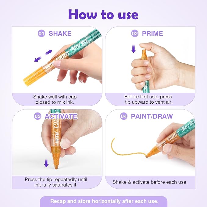 HOTU Glitter Markers Pens, 16 Colors Glitter Acrylic Paint Pens, Sparkly - Image 5