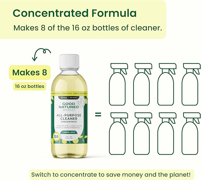 Good Natured Brand All-Purpose Cleaner Concentrate | Multi-Surface Cleaner | Natural Lemon Essential Oil | Multipurpose Cleaner Concentrate All Surfaces | Lemon Love | 8oz makes 128oz-DeskLoop Office