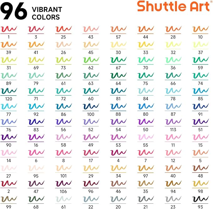 Shuttle Art Dual Tip Brush Pens, 96 Colours Fine and Brush Tip Markers Set with Pen Holder & 1 Colouring Book, Felt Tip Colouring Pens for Adults and Children Colouring Calligraphy Journal Doodling-DeskLoop Office
