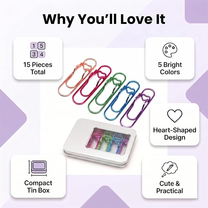 15 Pcs Metal Pen Holder Clips for Notebook, Planner Accessories, Heart Paper - Image 4