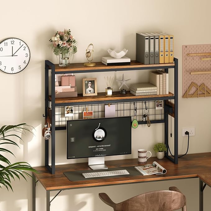 HOOBRO Desktop Bookcase, 37.4" Large Desk Shelf, 2-Tier Desktop Organizer - Image 2