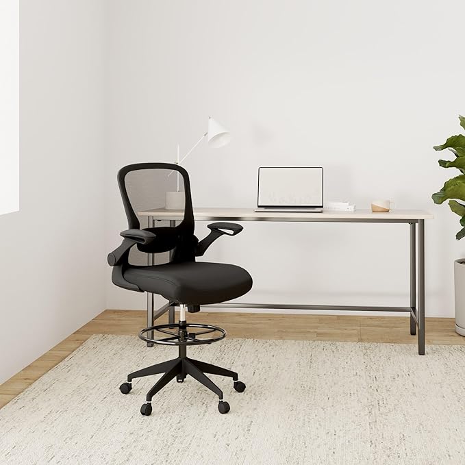 BestOffice Drafting Chair Tall Office Chair with Adjustable Foot Ring and Flip-Up Arms Computer Standing Desk Chair Executive Rolling Swivel Chair for Office & Home-DeskLoop Office