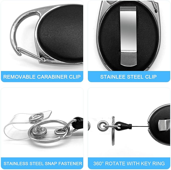 Teskyer Badge Reel, 5 Pack Retractable Badge Holders - Image 3