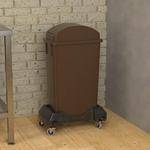 23 Gallon Brown Slim Jim Trash Can with Swing Top Lid and Dolly-DeskLoop Office
