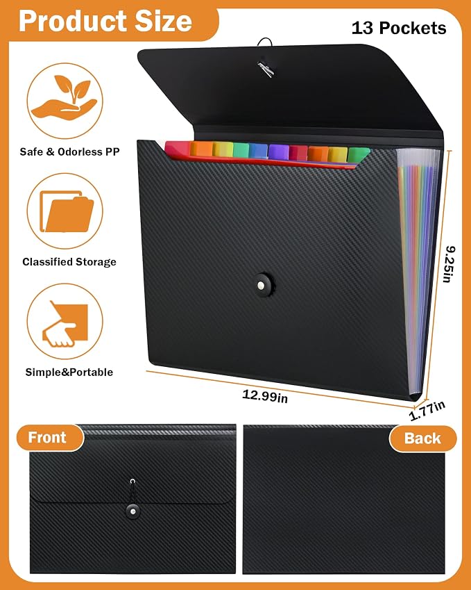 Cesil Accordian File Organizer Expanding File Folder, 13 Pockets, A4 Letter - Image 4