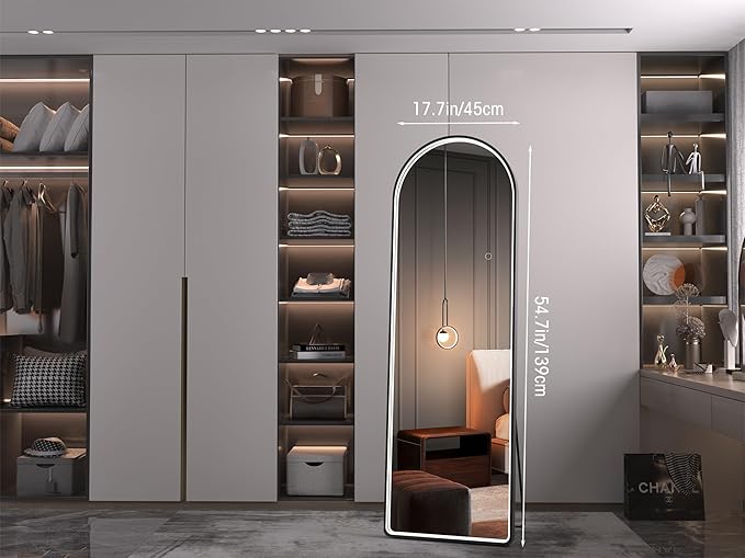 Hasipu 55" X 18" Full Length Mirror with Lights, Black Frame Arch Led Mirror Full Length and 3 Colors Temperatures & Brightness Adjustable,Light Up Mirror Full Body for Bedroom Cloakroom Living Room-DeskLoop Office