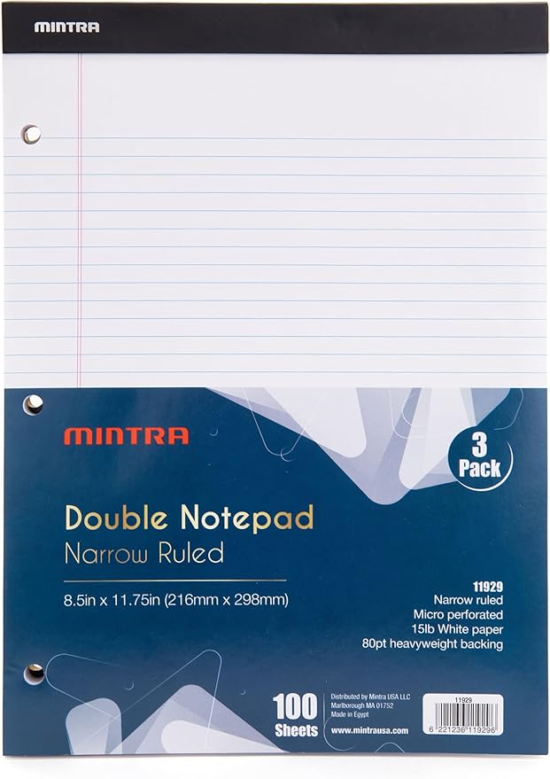 Mintra Office Legal Pads (Double Pad 3pk (White), 8.5in x 11in (Narrow Ruled))-DeskLoop Office