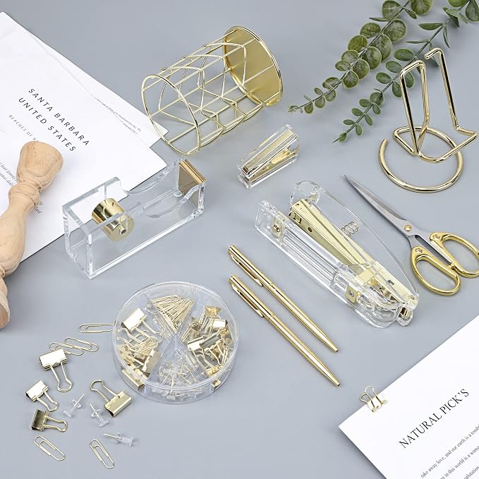 EOOUT Gold Office Supplies Set Desk Accessories, Acrylic Stapler Set Staple - Image 7