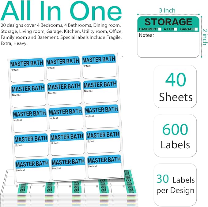 600 Count 3 x 2 Large Home Moving Packing Box Labels - Image 2