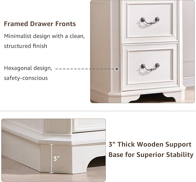 T4TREAM 6-Tier Bookcase with 2 File Drawers, 72" Tall Farmhouse Bookshelf with Storage & Adjustable Shelves, Wooden Floor Standing Display Book Shelf Organizer for Home Office, Antique White-DeskLoop Office