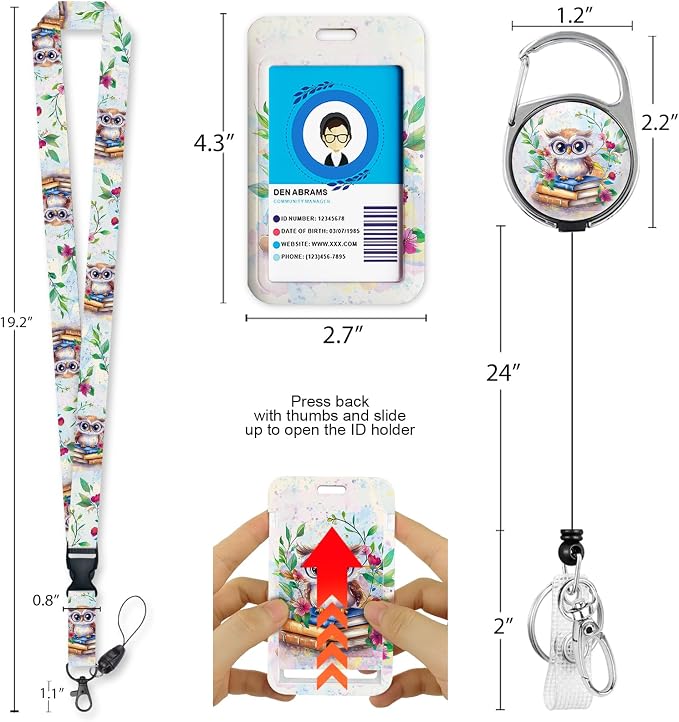 Immaturus Teacher Lanyards for ID Badges, Floral Owl Badge Holder - Image 4