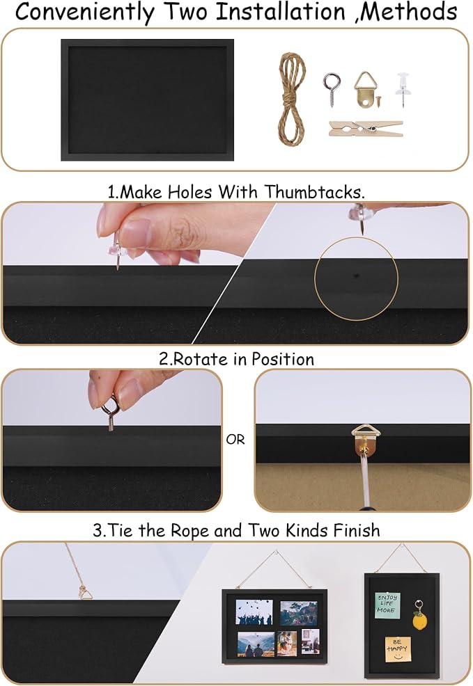 DAHAPYBOO Cork Board with Linen Black, Bulletin Board 17"x12" | Corkboards - Image 2