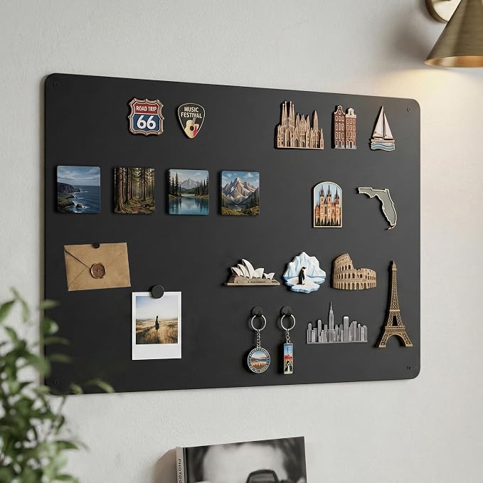 Magnetic Board for Wall 23.6" x 15.7" : Black Metal Display Board for Travel by LYZZXI