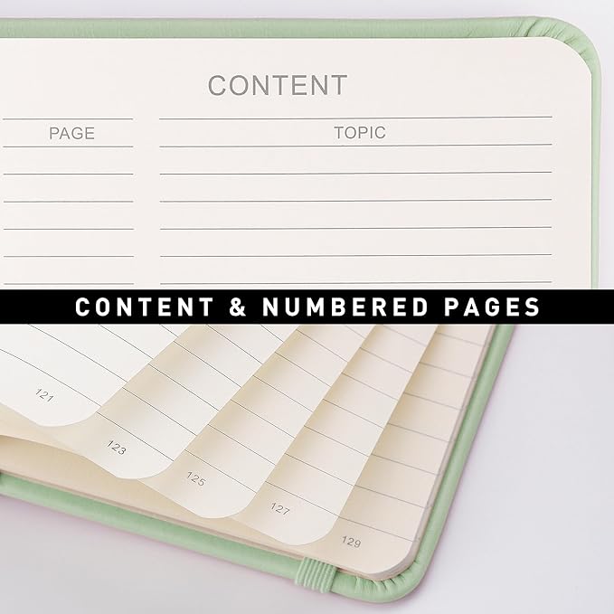 RETTACY Lined Journal Notebook, 192 Numbered Pages, A5 Medium Size (5.7'' x 8.3''), for Men & Women, Journaling, Writing, Work & Office, Leather Hardcover, 100 GSM Thick Paper (Light Green)-DeskLoop Office