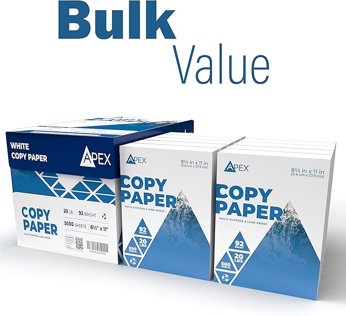 Copy Paper, Printer Paper, 20lb Multipurpose, Printer Paper 8.5 x 11 White, 92 Bright, White Paper, Office Supplies, 500 Sheets Per Ream (10 Reams Case 5000 Sheets)-DeskLoop Office