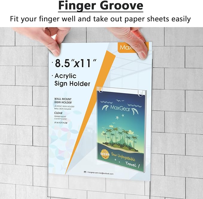 MaxGear Wall Mount Sign Holder, 8.5 x 11 Vertical, 12 Pack | Includes Adhesive - Image 4