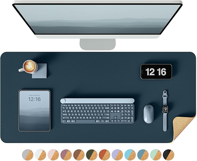 YSAGi Double-Sided Desk Pad, 31.5"x15.7"Leather Desk Mat, Eco Cork Desk Pad by YSAGi
