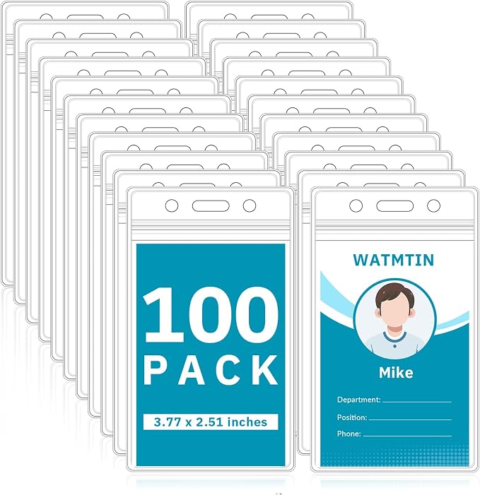 100 PCS Plastic Badge Holder, Vertical Name ID Card Badge Holders | Extra Thick by Unknown