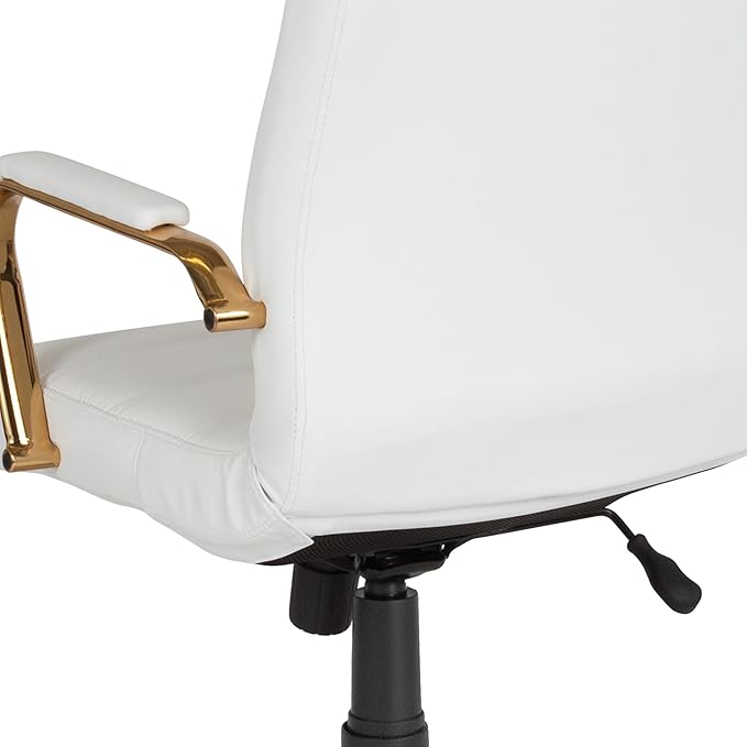 Flash Furniture Whitney Mid-Back Swivel LeatherSoft Desk Chair with Padded Seat and Armrests, Adjustable Height Padded Office Chair, 27"D x 26"W x 43"H, White/Gold-DeskLoop Office