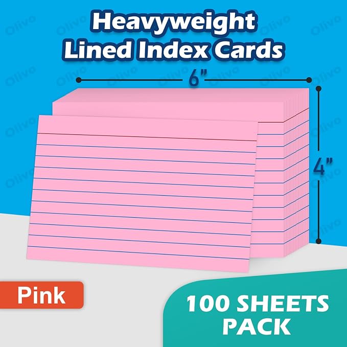 Pink Index Cards 4x6 Lined Ruled Flash Note Cards 100 Count, 220 GSM Heavy - Image 2