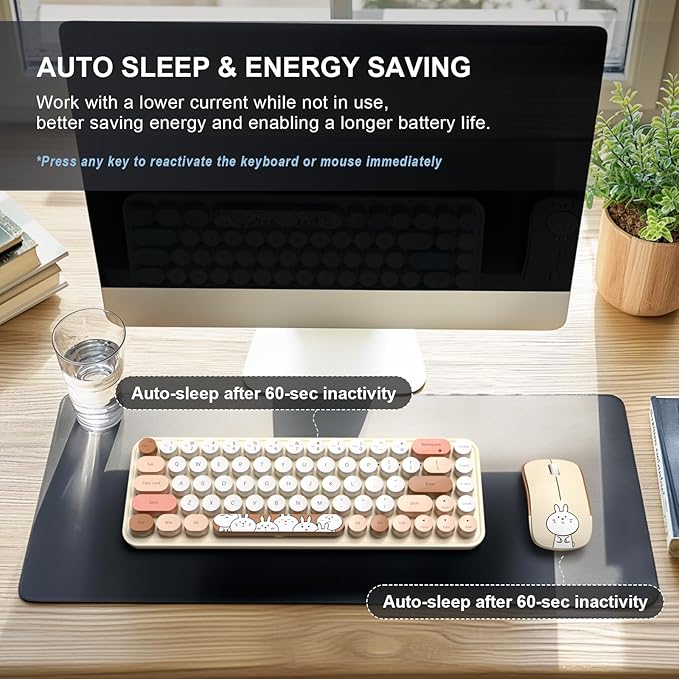 FOPETT Wireless Keyboard and Mouse Cute Mouse and Keyboard 2.4G Wireless Keyboards with Colorful 68 Keys Typewriter Retro Round Keycap for PC, Laptop,Tablet,Computer Windows - Milk Tea Colorful-DeskLoop Office