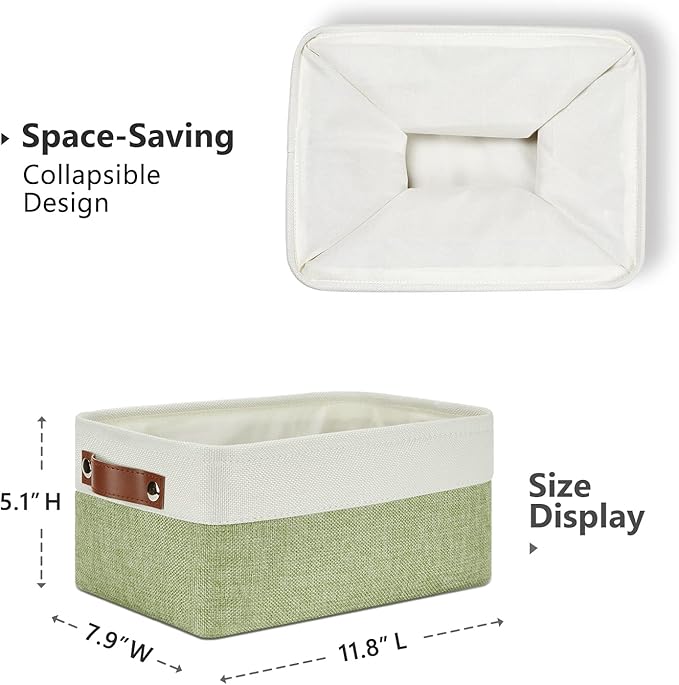 DULLEMELO Storage Baskets for Shelves, Small Fabric Collapsible Rectangular Storage Baskets for Organizing, Closets, Nursery, Home, Office, Empty Gift Baskets (6-Pack, White&Green)-DeskLoop Office