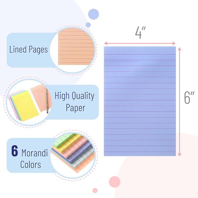 Mr. Pen- Lined Sticky Notes, 6 Pads, 45 Sheets/Pad, Morandi Color | Sticky Notes - Image 3