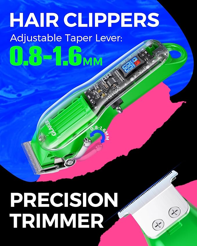 GLAKER Hair Clippers for Men Professional - Cordless Clippers and Trimmers Set, Complete Barber Kit for Hair Trimming & Beard Grooming, Mens Haircutting Kits for Blending & Fade Cuts (Green)-DeskLoop Office