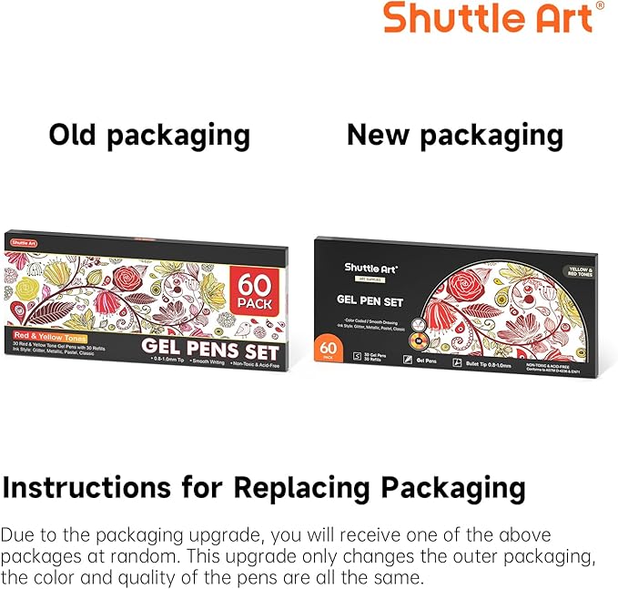 Shuttle Art 60 Pack Red Yellow Tone Gel Pens, 30 Red Orange Yellow Gel Pens with 30 Refills for Adults Coloring Books Journaling Drawing Nature, Landscapes, Animals Scenes-DeskLoop Office