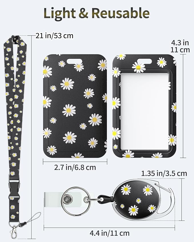 Uniclife Floral Sliding Badge Holder White Flower Plastic Case - Image 8