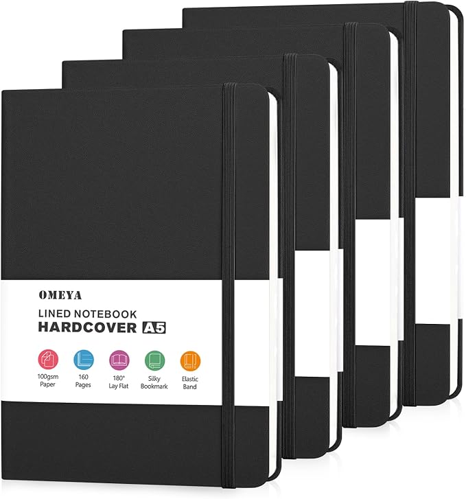 OMEYA 4 Pack Lined Journal Notebooks by OMEYA
