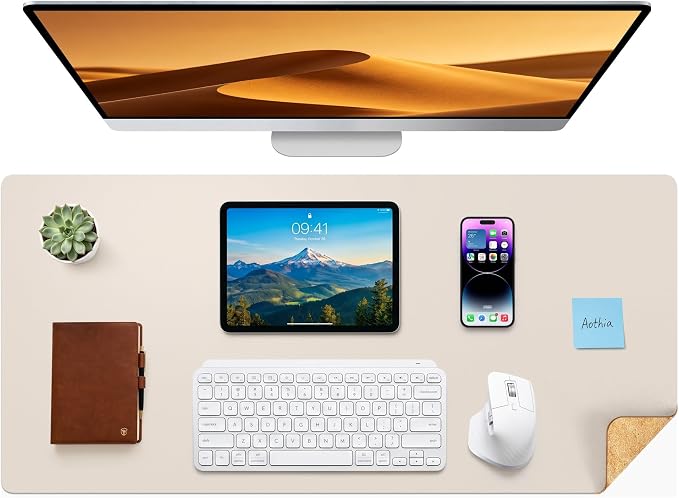 Aothia Dual-Sided Desk Mat, FSC Cork & PU Leather Desk Pad, Large Mouse Pad & by AothiaSimpleNaturalUnique