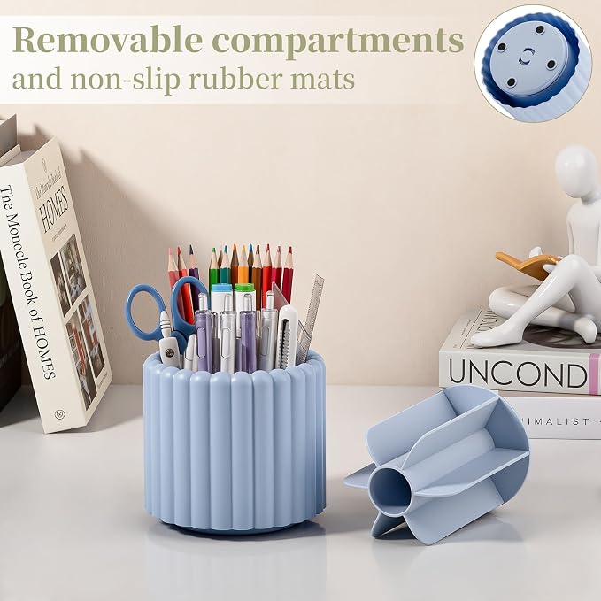 Anyoifax 360° Rotating Pen Holder 7 Slots Desk Organizer Removable Pencil Cup - Image 2