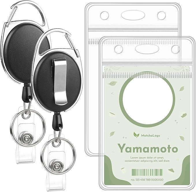 2 Pack ID Badge Holder with Badge Reels Retractable Clip Heavy Duty Vertical by BESARME