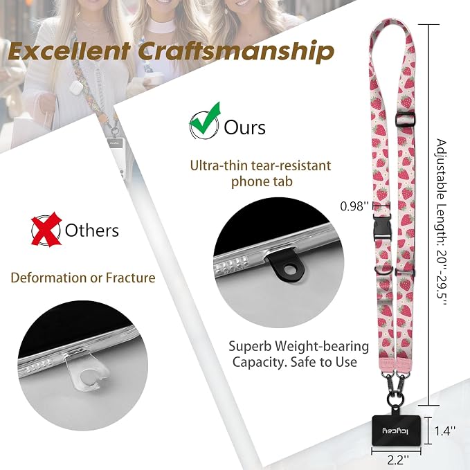 Icycay Phone Lanyard Crossbody, Cute Strawberry Cell Phone Strap - Image 5
